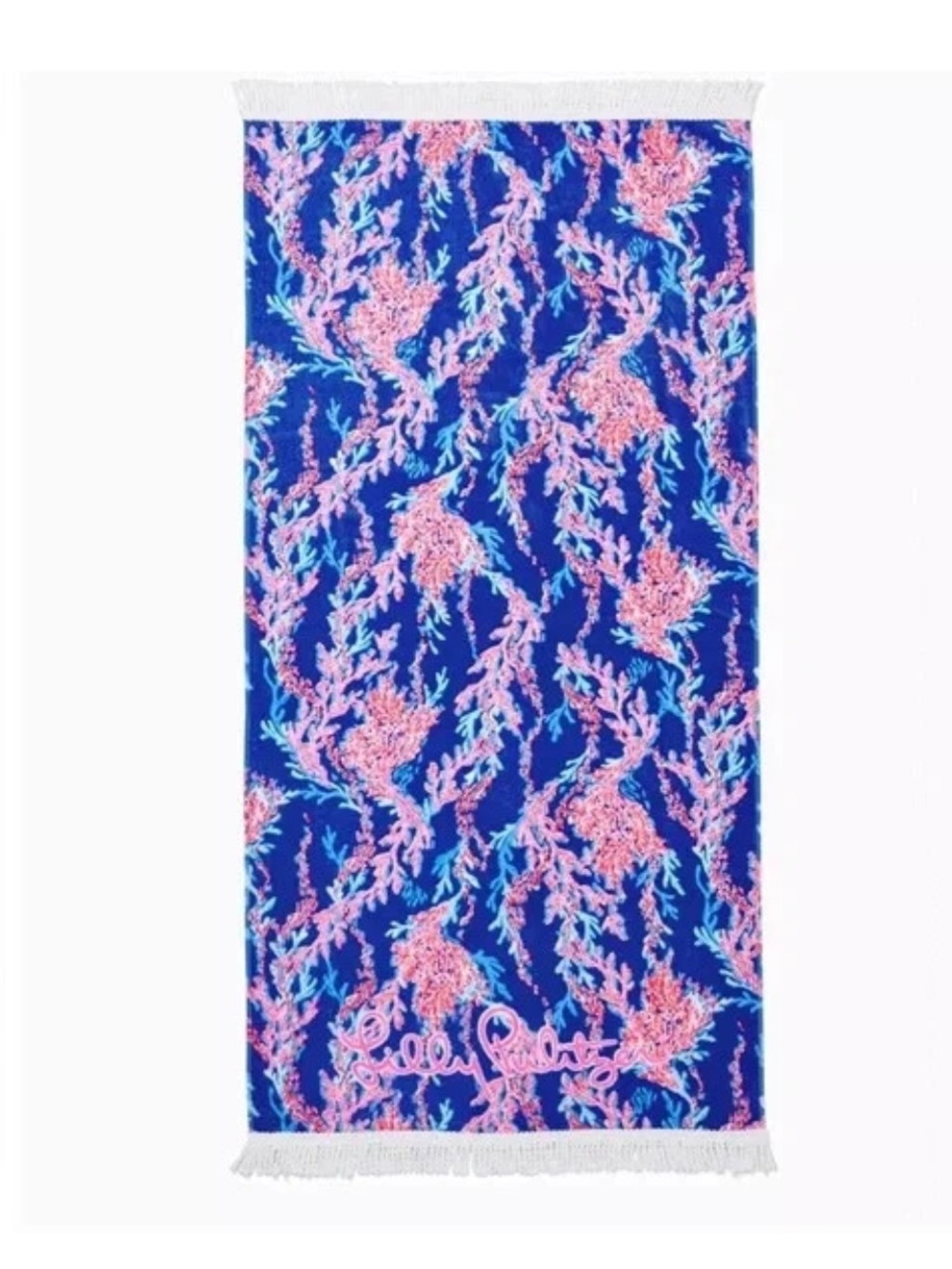EUC Lilly Pulitzer Beach Towel Borealis Blue Swim on Over Coral Red White Velour